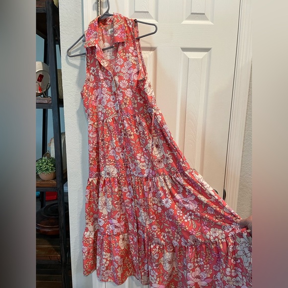 Band of Gypsies Dresses & Skirts - Band of Gypsies Pink Ivory floral boho button front sleeveless fit & Flare dress